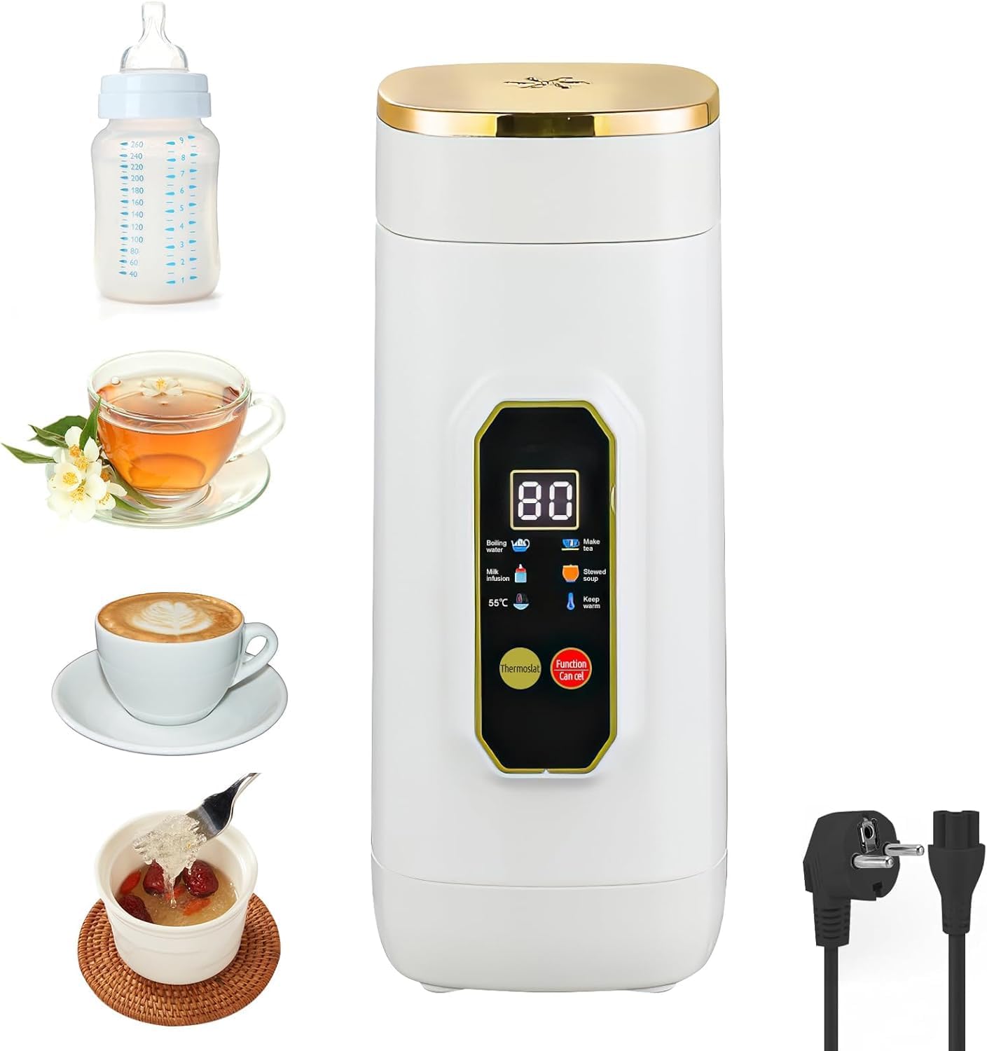 Mały czajnik podróżny, 450 ml mini czajnik z 6 ustawieniami temperatury, wskaźnik temperatury LED w czasie rzeczywistym, przenośny czajnik elektrycz