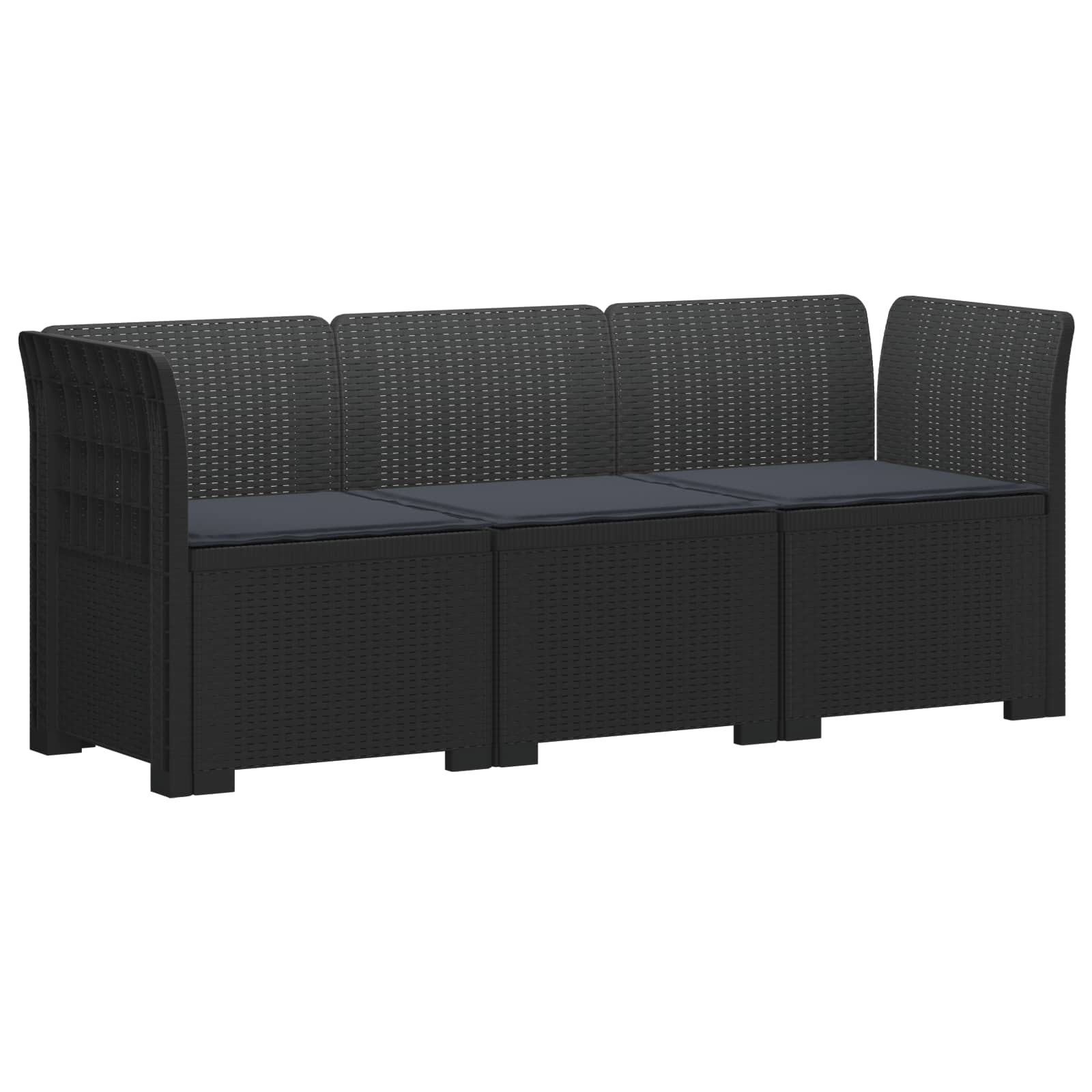 Sofa Ogrodowa Modułowa 3-Osobowa Plastikowa Antracytowa z Poduszkami