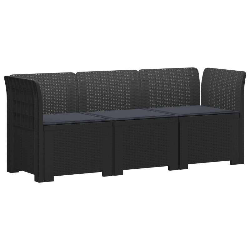 Sofa Ogrodowa Modułowa 3-Osobowa Plastikowa Antracytowa z Poduszkami