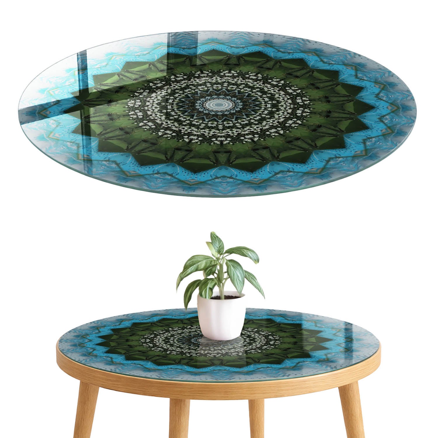 Blat szklany z grafiką i nadrukiem 4 mm - ochrona, dekoracja i metamorfoza mebli fi60 cm Mandala Natura