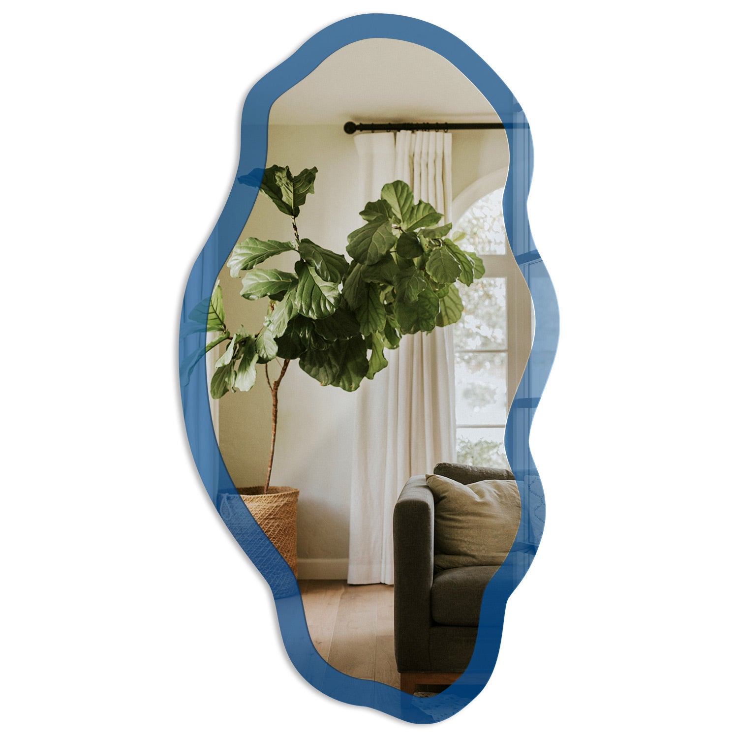 Stylowe lustro designerskie z hartowanego szkła - Ciemny błękit 52x97cm