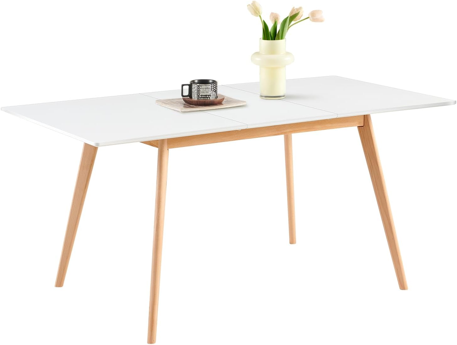 Rozkładany stół jadalny, prostokątny stół kuchenny, skandynawski design, drewno, dla 4-6 osób, biały, 120-160 x 80 x 75 cm