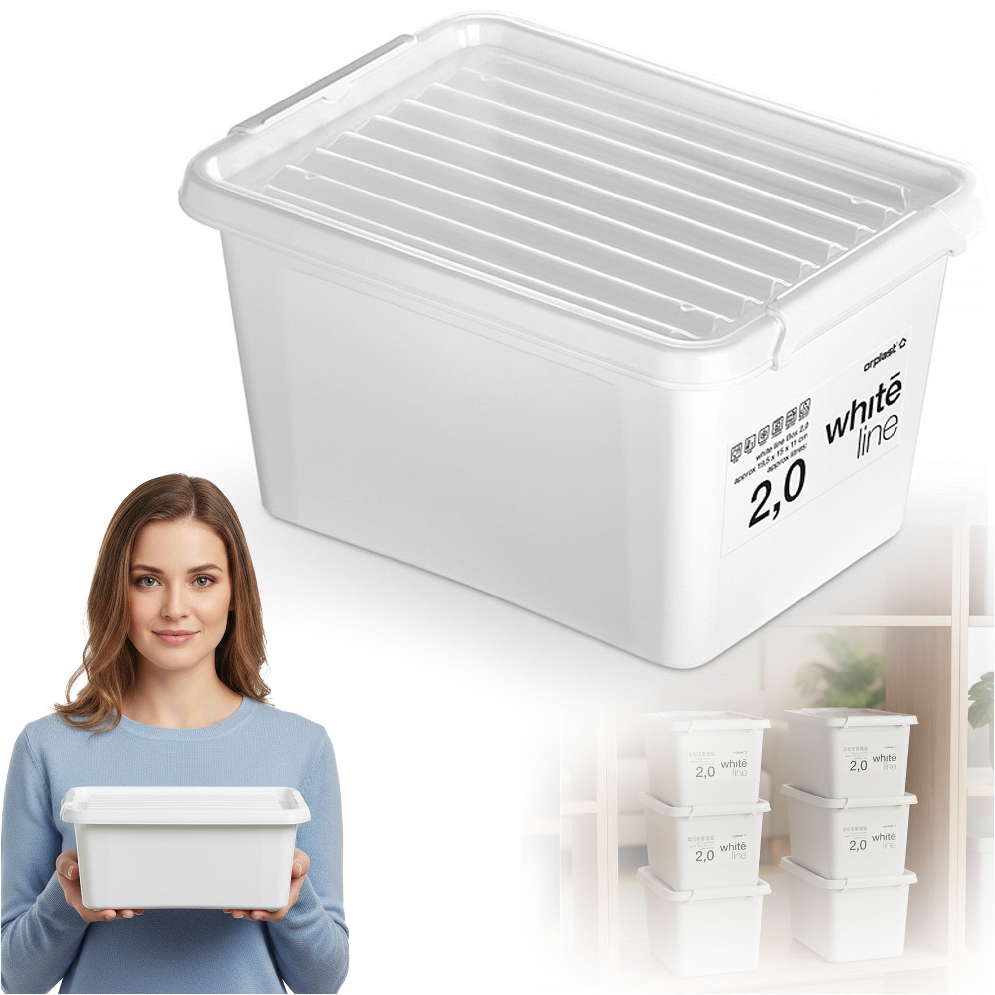 Pojemnik Plastikowy Pudełko Plastikowe Zamykany Z Pokrywką Pudło Box Do Przechowywania Na Zabawki Biżuterię Ubrania Biały 2 L