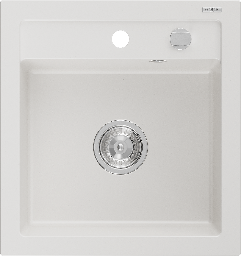 Mexen Vito zlewozmywak granitowy 1-komorowy 520 x 490 mm, biały, syfon chrom - 6503521000-20