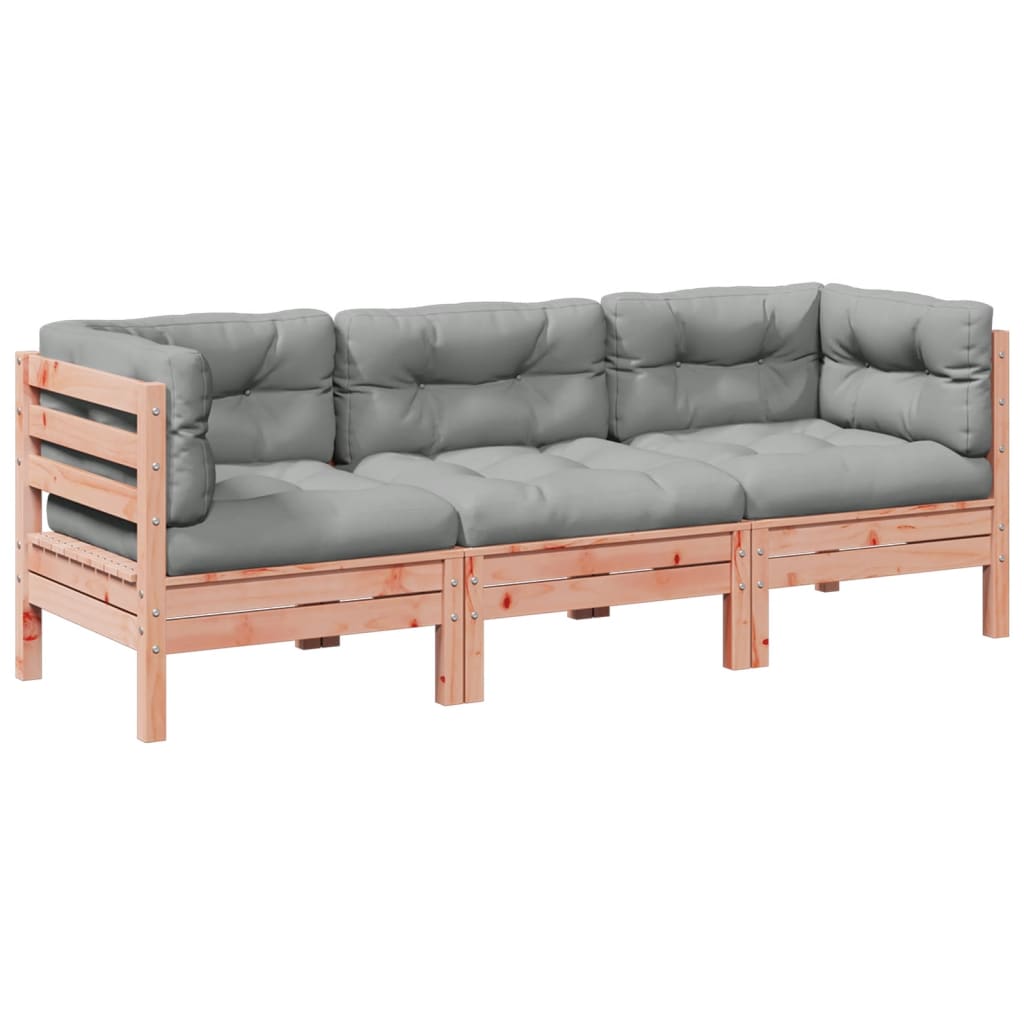 Sofa Ogrodowa Modułowa 3-Osobowa Drewniana z Szarymi Poduszkami na Taras