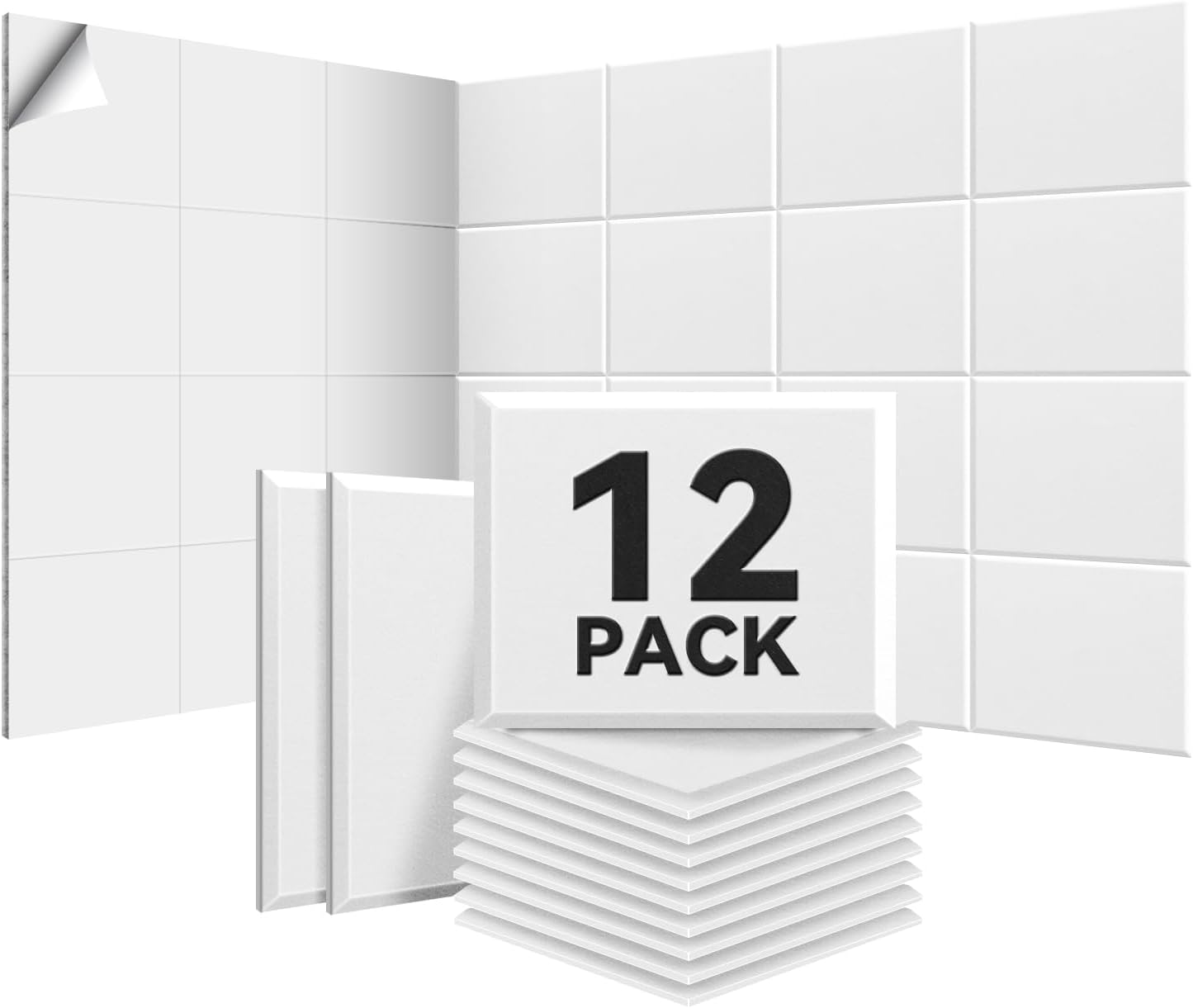 Zestaw 12 samoprzylepnych paneli akustycznych, 30*30*0,9 cm, skuteczna izolacja akustyczna, pokrycie 1,44 m³, wysoka gęstość (230 kg/m³), NRC 0,95,