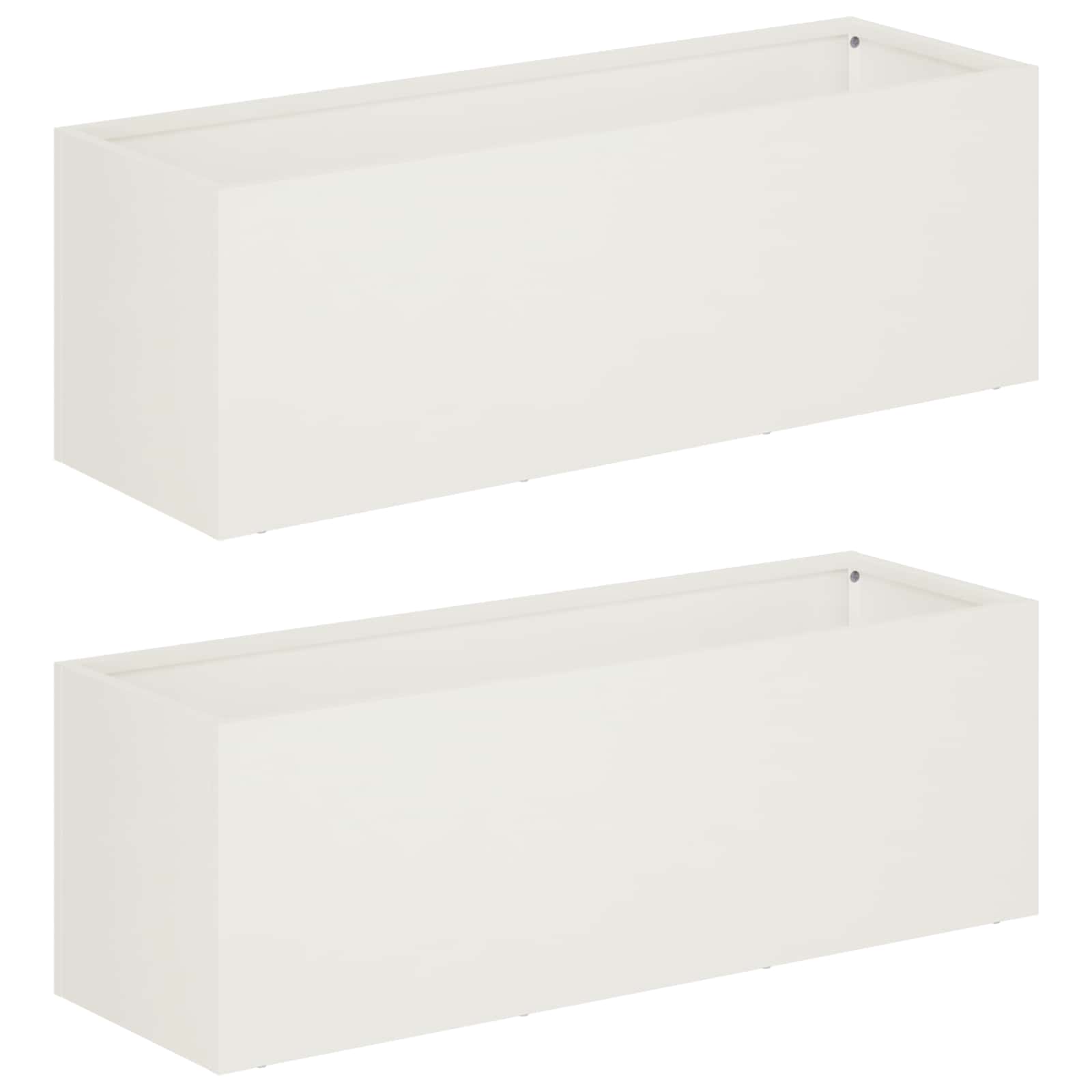 2x Donica Ogrodowa Stalowa 60x20x20 cm Biała na Taras na Balkon na Kwiaty