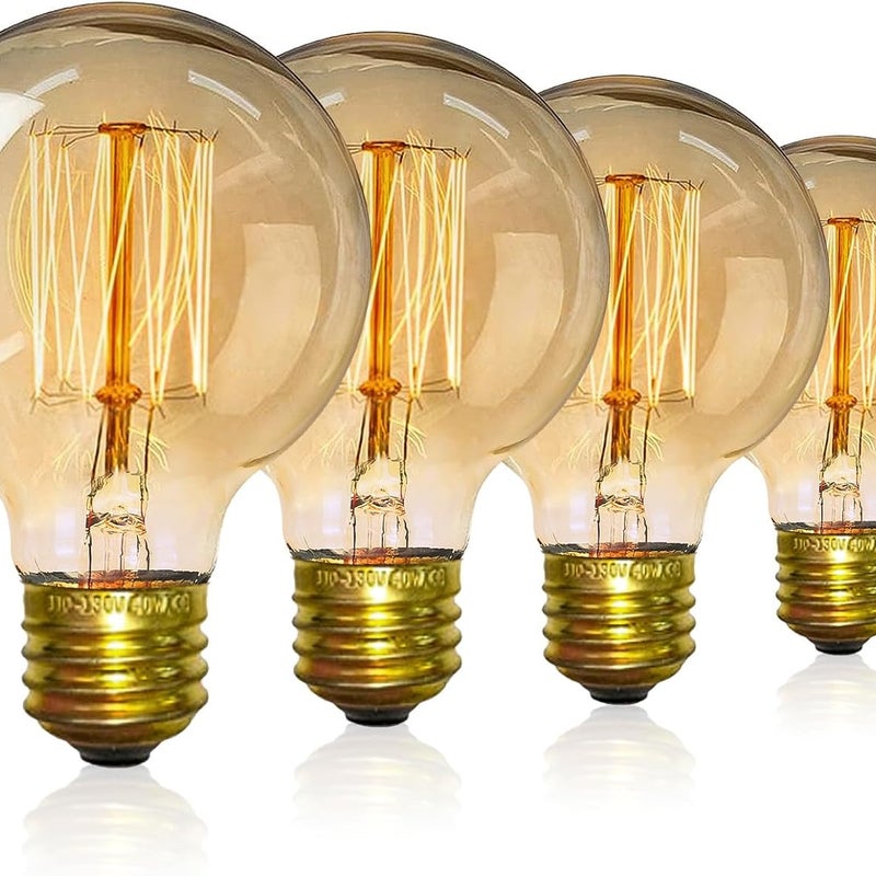 Zestaw 4 żarówek Edison w stylu retro, wkręcane, ze ściemnianiem, ciepłe światło, 40 W, G80, E27, 220 V
