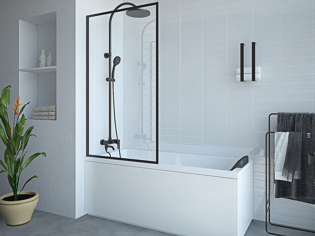 Matowy czarny parawan nawannowy w stylu industrialnym - 80 x 140 cm - Szkło hartowane - BRADENTON