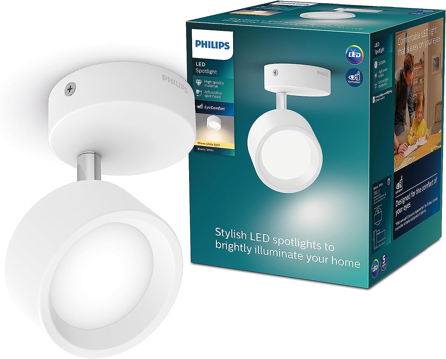 Lampa Ścienna Kinkiet LED 5.5 W 550 lm 2700K Ciepła biel Biała Bracia Philips