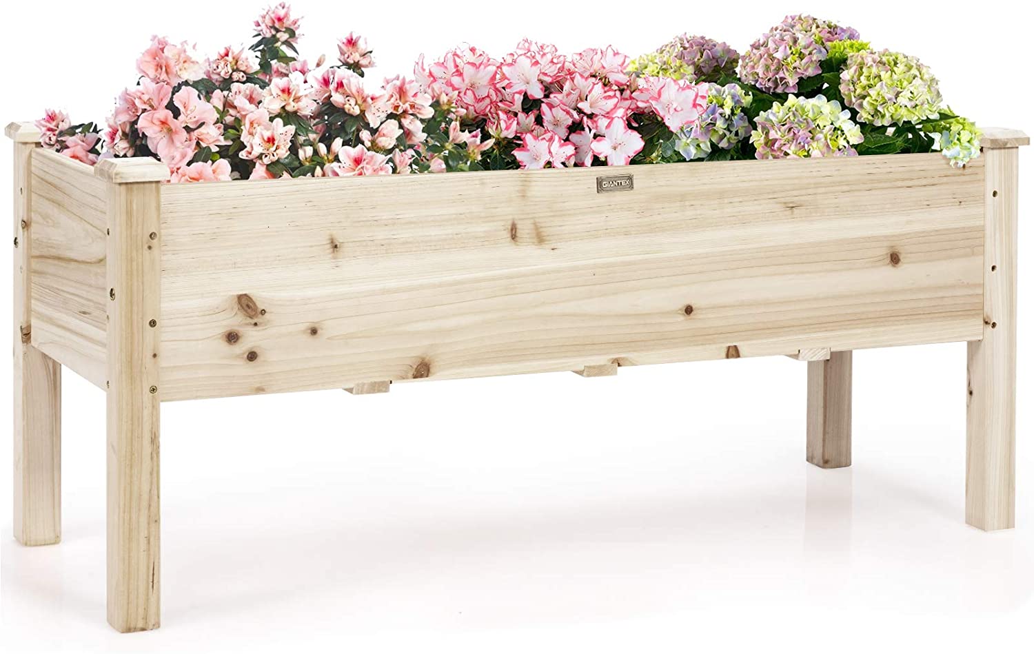 Podwyższona skrzynka ogrodowa z drewna z 5 otworami drenażowymi, 100 kg, 120 x 43,5 x 51 cm, naturalna