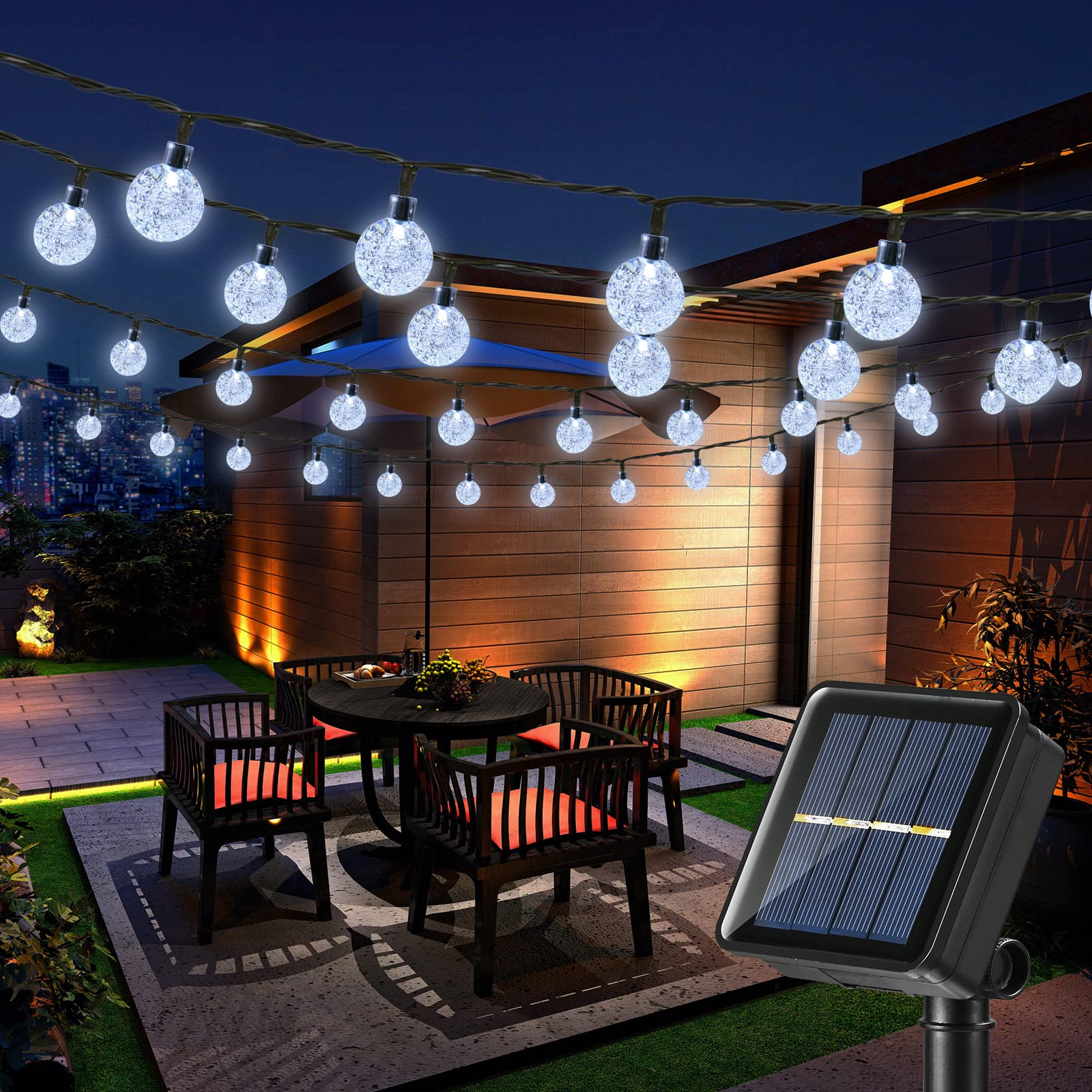 Wodoodporna Zewnętrzna Solarna Girlanda Światełek 22m/72ft 200 LED do Dekoracji Patio, 8 Trybów Kula, do Dekoracji Drzew, Zimna Biel