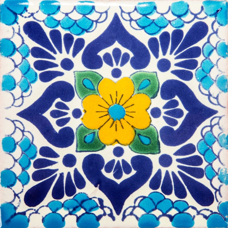 Meksykańskie płytki ceramiczne Amarillo – 30 unikalnych dekoracyjnych płytek ściennych z motywami 10,5x10,5 cm do łazienki, prysznica, kuchni