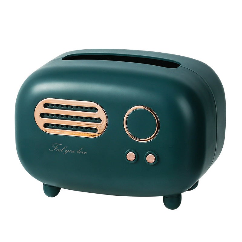 Radio w stylu retro, model. Uroczy pojemnik na chusteczki, pudełko na chusteczki w stylu vintage, kolor zielony