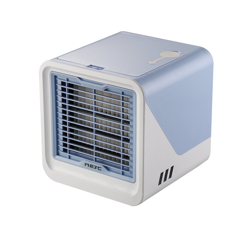 Mini klimatyzator domowy, mały przenośny klimatyzator biurkowy, klimatyzator do akademika, zasilany sieciowo, niebieski