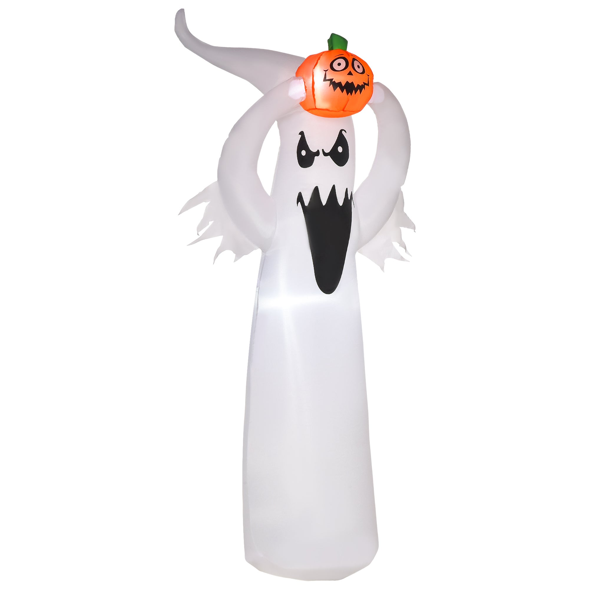 Nadmuchiwana dekoracja w kształcie ducha na Halloween, 1,8 m, z białymi i pomarańczowymi diodami LED