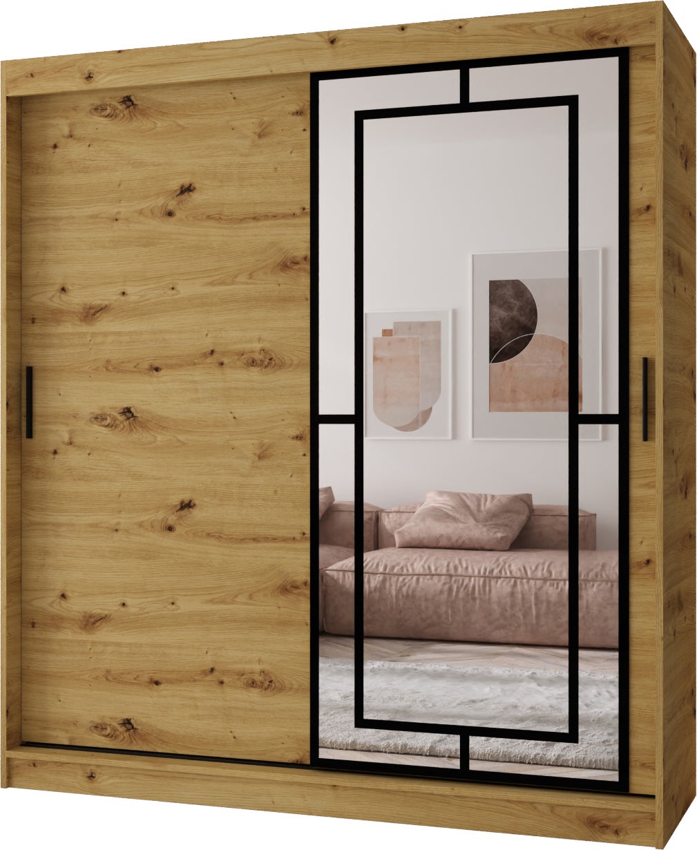 Szafa przesuwna z lustrem MODENA 180 x 62 x 200 artisan + u. czarny