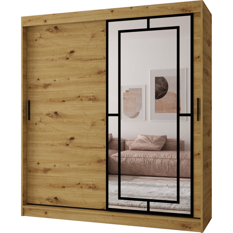 Szafa przesuwna z lustrem MODENA 180 x 62 x 200 artisan + u. czarny