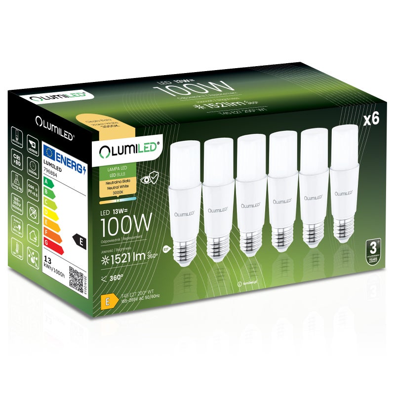 Żarówka LED Lumiled E27 T45 13W 1521lm 3000K Ciepła biel 200st 6 szt.