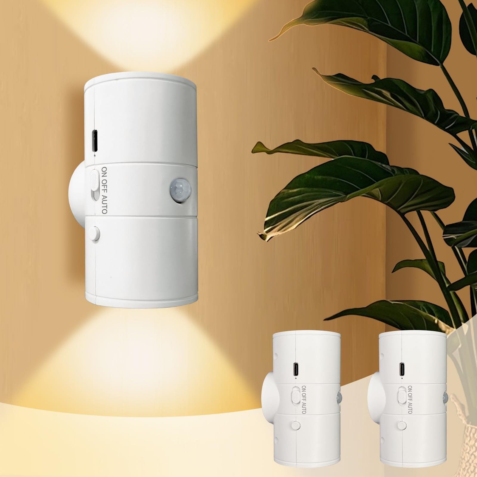 2 bezprzewodowe kinkiety LED, ściemnialna okrągła lampka nocna LED, magnetyczna lampka nocna do sypialni, schodów, biała