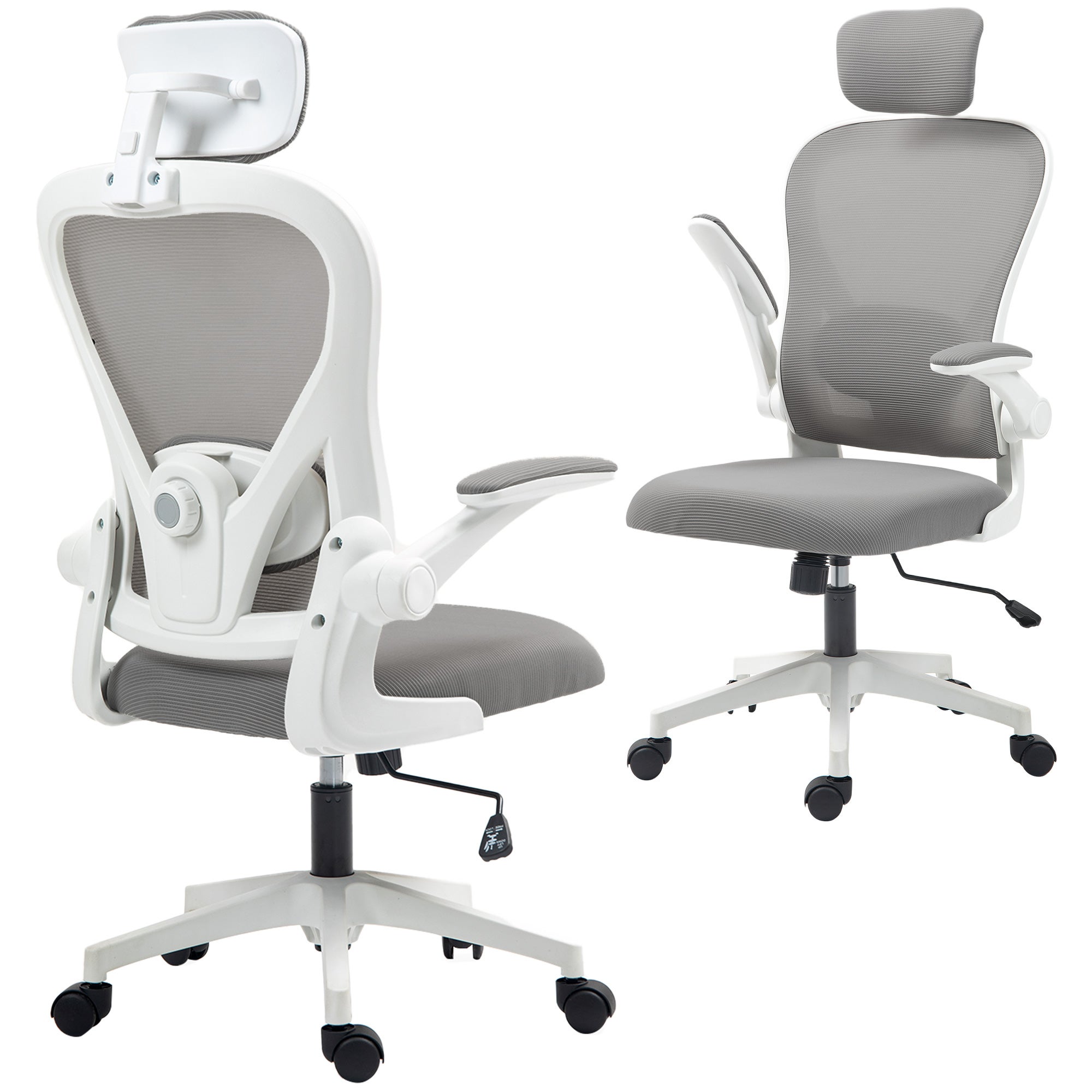 Ergonomiczny fotel biurowy z podnoszonymi podłokietnikami i regulowanym podparciem lędźwiowym, szary