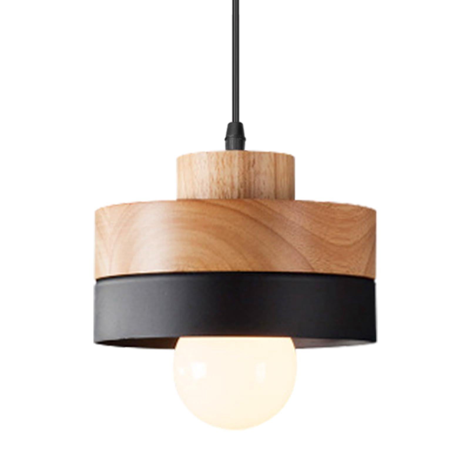 Okrągła lampa wisząca w stylu retro z drewna, lampa sufitowa w stylu vintage, oprawka E27, oświetlenie wewnętrzne, żyrandol, nowoczesny metalowy klosz