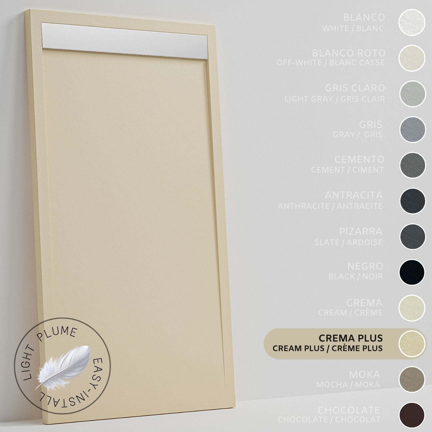 SOULHOME Lekki Brodzik z Żywicy tekstura Łupka – intensywnie kremowy- 140x90- Niski 3cm– Ruszt INOX