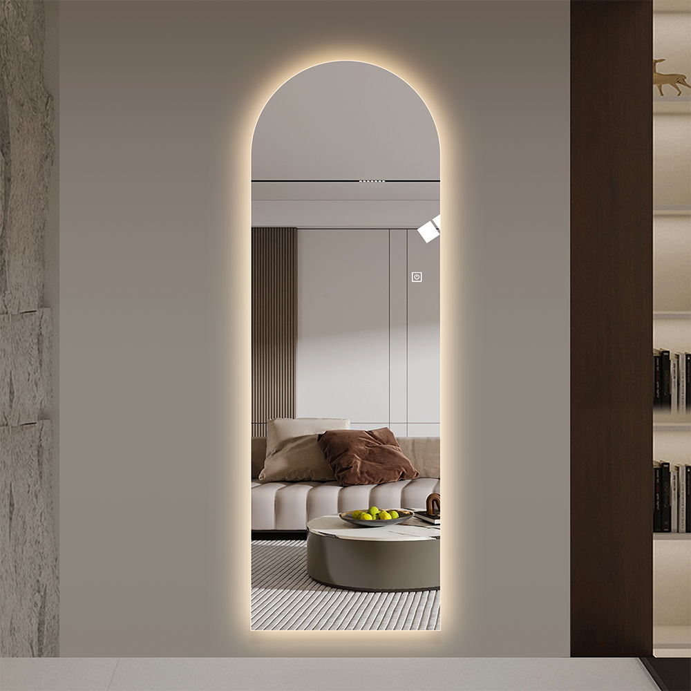 Lustro pełnowymiarowe LED 150×50 cm do łazienki na ścianę, regulowane oświetlenie dotykowe, 3 tryby koloru