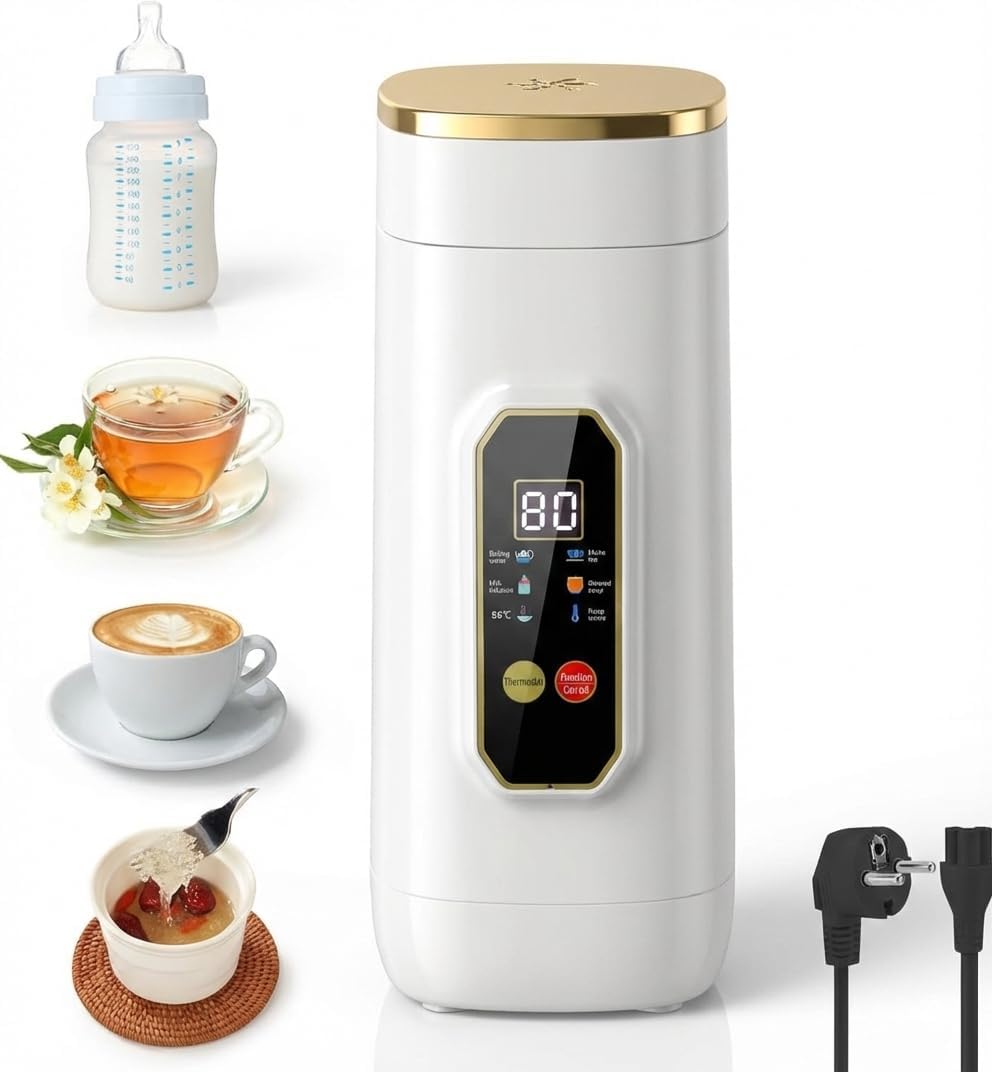 Mały czajnik podróżny, 450 ml, mini czajnik z 6 ustawieniami temperatury i wskaźnikiem temperatury LED w czasie rzeczywistym