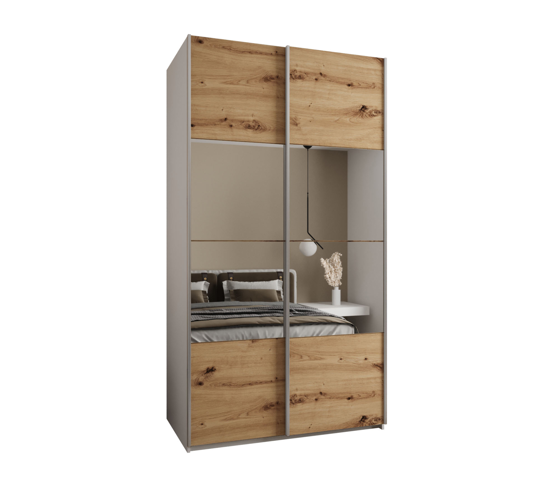 Szafa przesuwna wysoka Lux 4 140 x 64 x 245,5 cm biały + artisan + u. srebrny - Abiks Meble