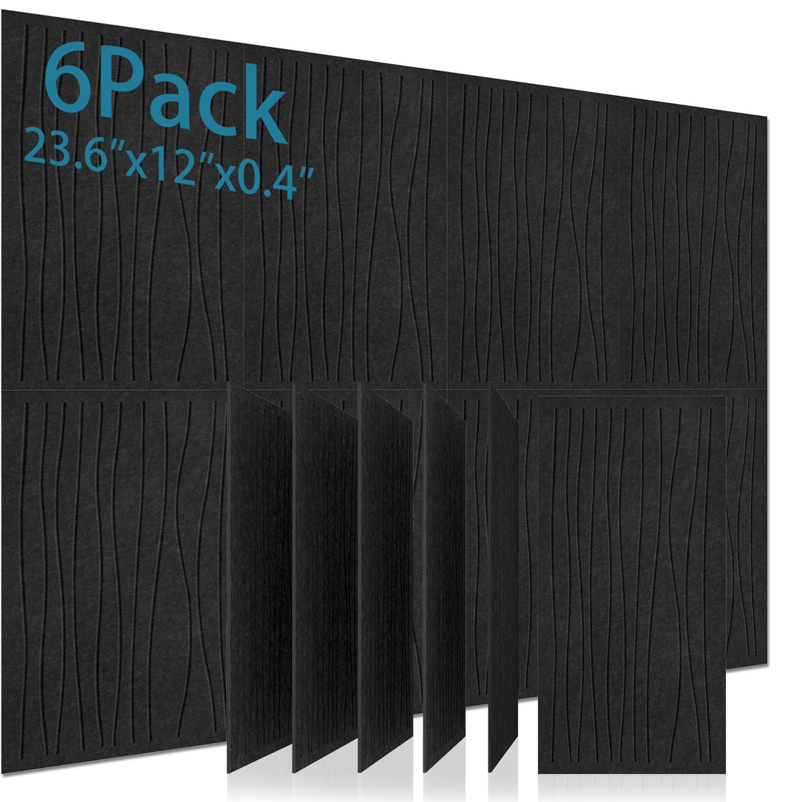 Zestaw 6 samoprzylepnych paneli akustycznych, paneli izolacyjnych z poliestru, paneli ściennych dźwiękochłonnych o dużej gęstości, 60 x 30 x 1 cm, w