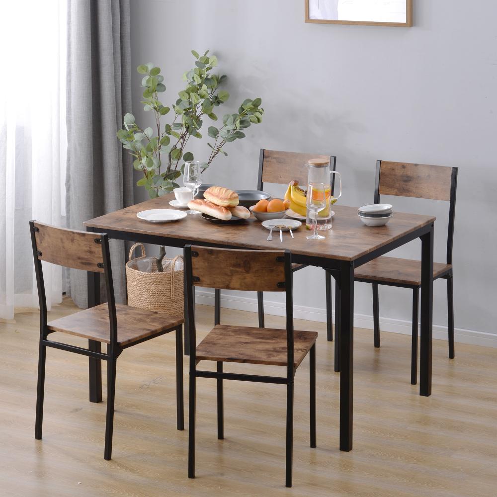 Zestaw obiadowy Sitzgruppe z 4 krzesłami, stół z płyty MDF i PVC, kolor vintage brown, na balkon i do salonu