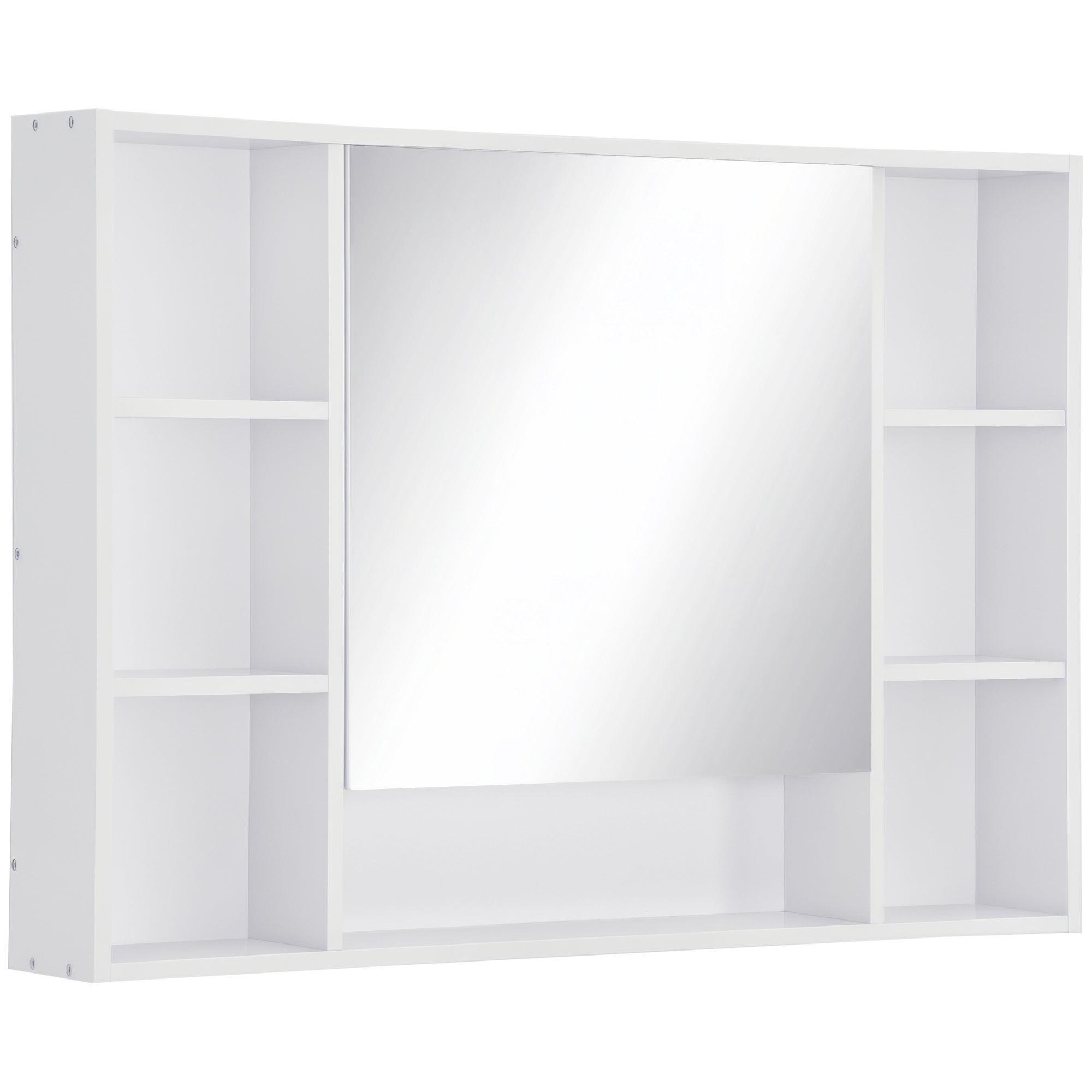 Szafka łazienkowa ścienna z lustrem, meble łazienkowe, 7 otwartych półek i szafka, 100 x 15 x 70 cm, kolor biały