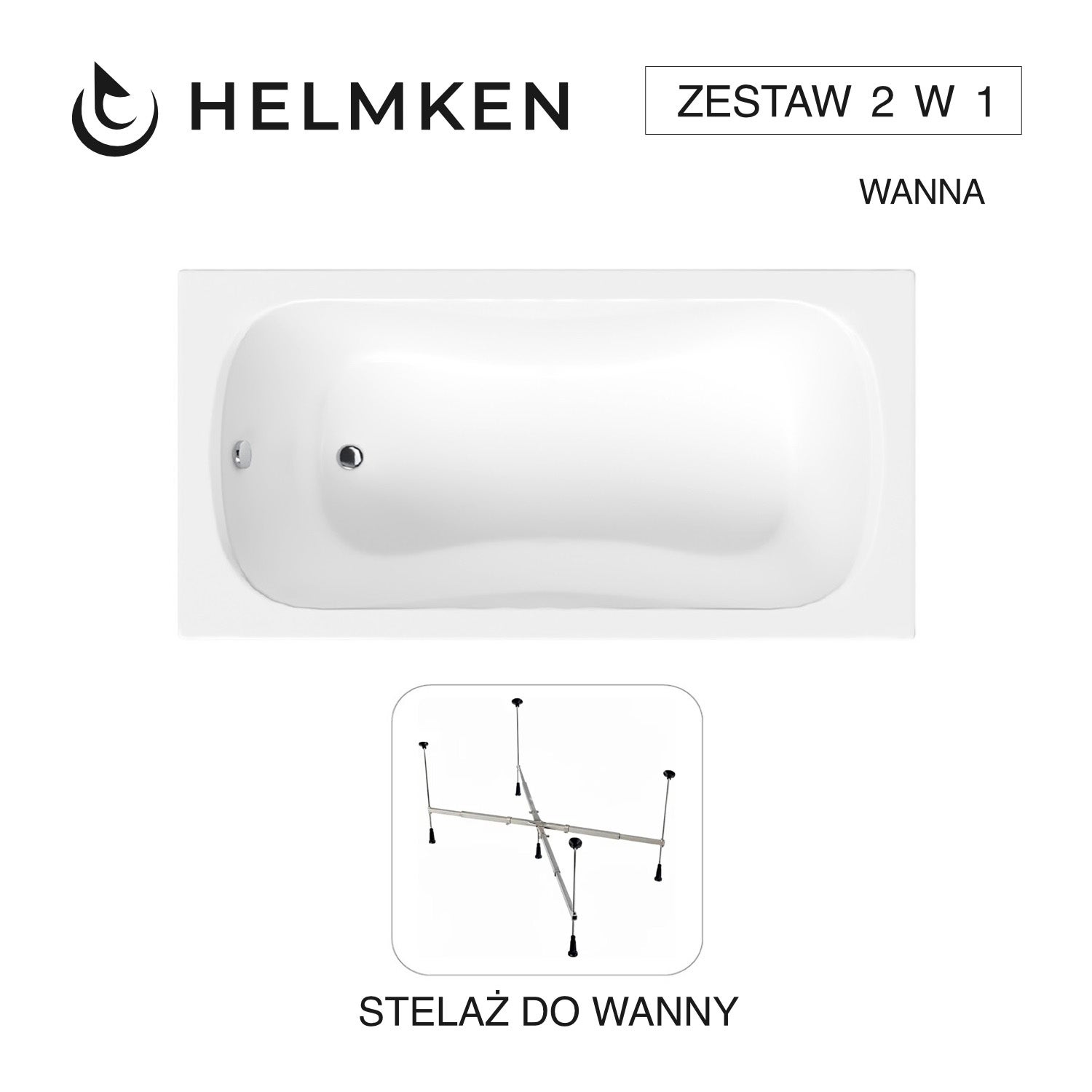 Wanna akrylowa Helmken Edelva 130 х 70 + Stelaż uniwersalny do wanien Helmken 21230020 / 23094001-2S