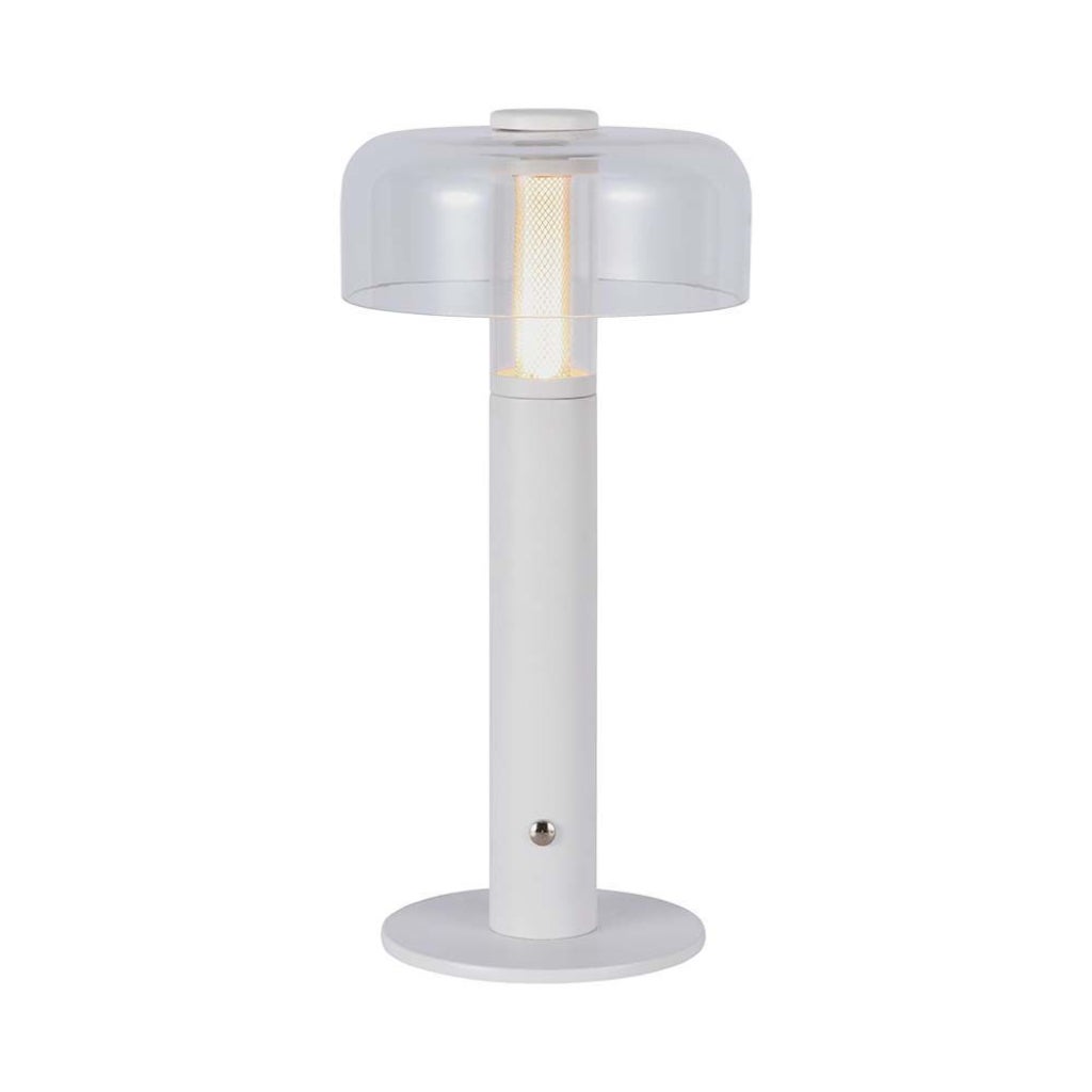 Lampa stołowa LED 1 W, biała i przezroczysta, ładowalna przez USB C, dotykowa, ściemnialna, 3000 K