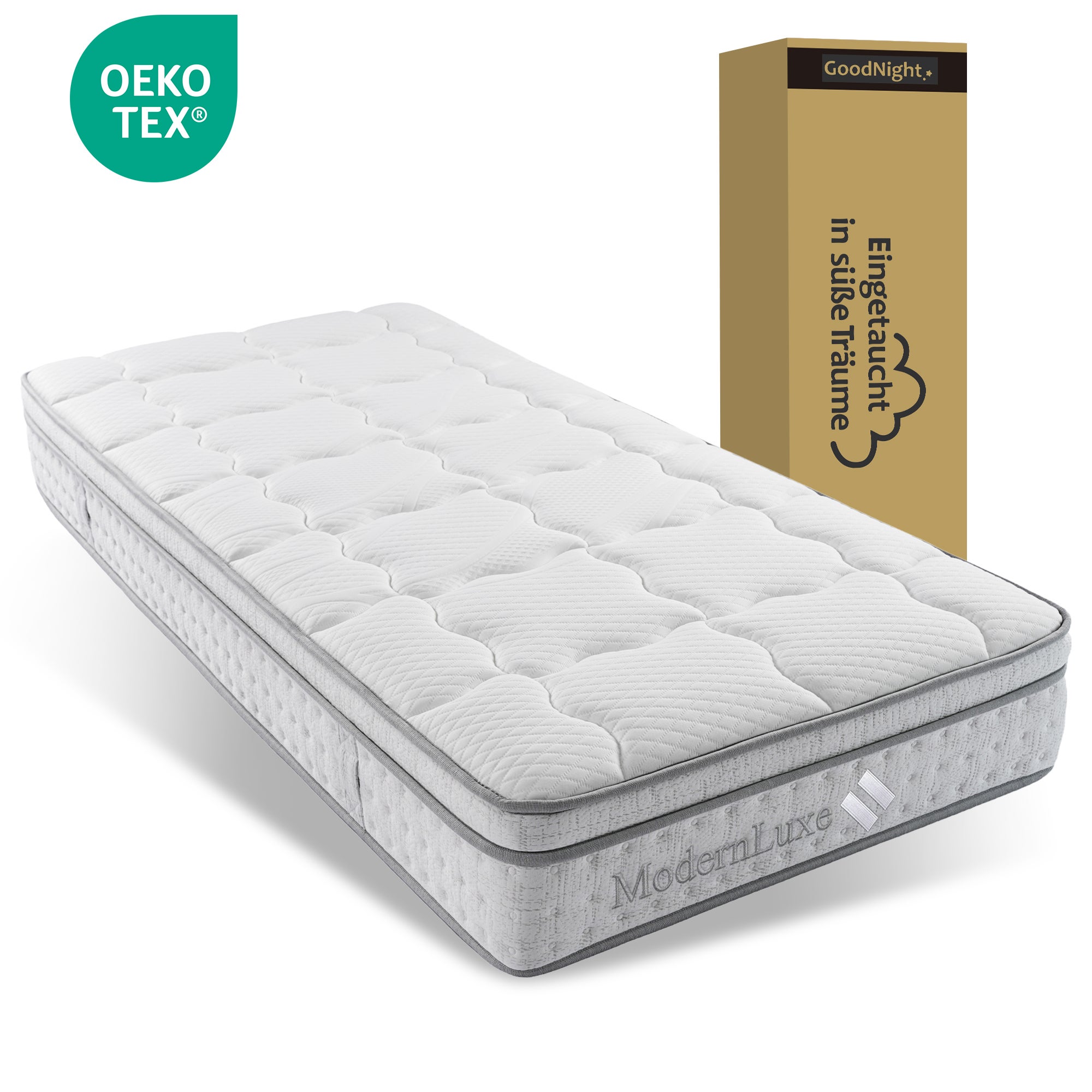 Materac kieszeniowy 90 x 200 x 25 cm, 7 stref - Pianka zimna, twardość H3, sprężyny 403 - Oddychający, antypoślizgowy pokrowiec - Biały