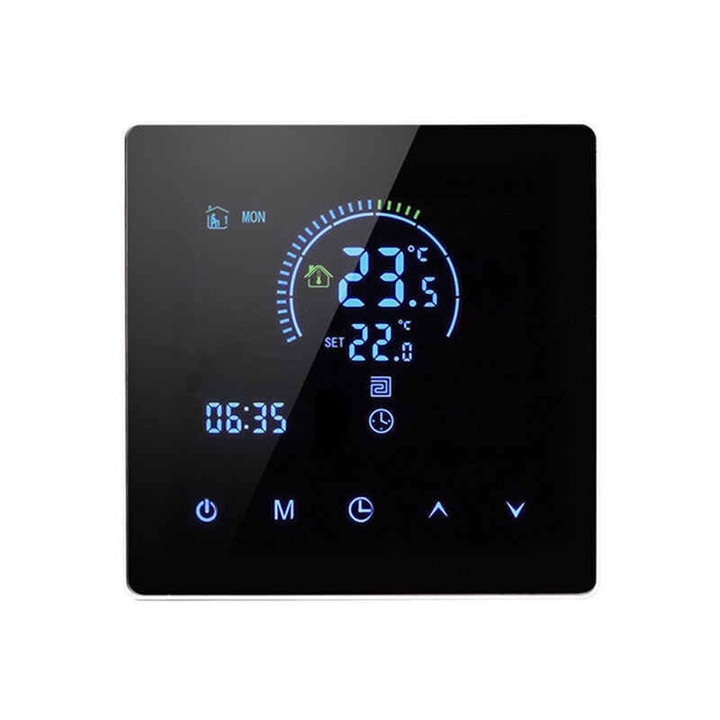 Inteligentny termostat WiFi do kotła gazowego, programowalny termostat pokojowy, ścienny regulator temperatury z wyświetlaczem cyfrowym 16 A, czarny