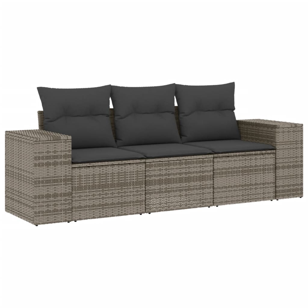 Sofa Ogrodowa Modułowa 3-Osobowa Technorattan Szara z Poduszkami na Taras