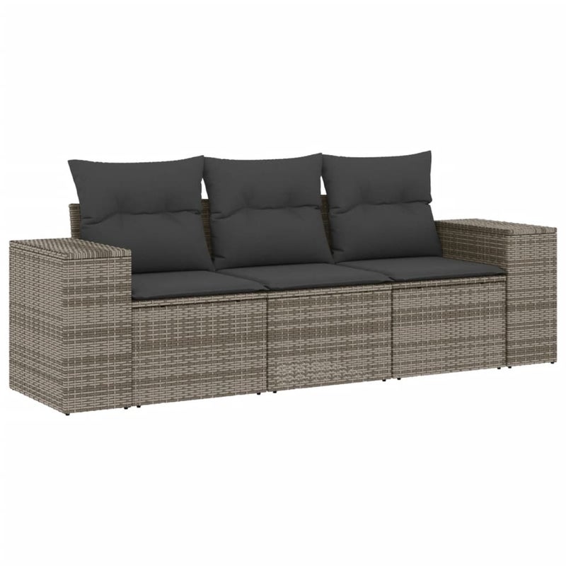 Sofa Ogrodowa Modułowa 3-Osobowa Technorattan Szara z Poduszkami na Taras