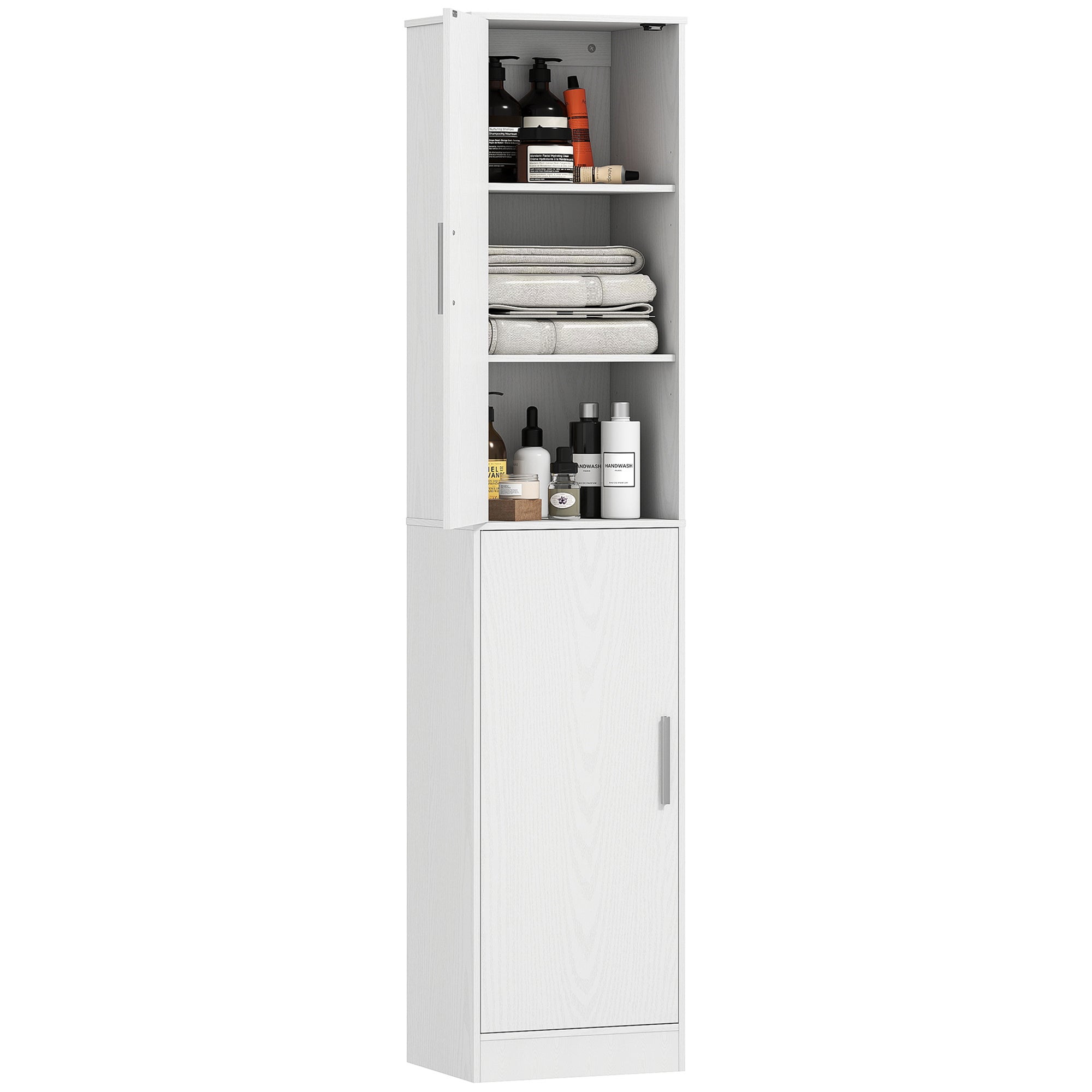 Szafka łazienkowa kolumnowa z 2 drzwiami i 4 regulowanymi półkami, 40 x 35 x 180 cm, biała
