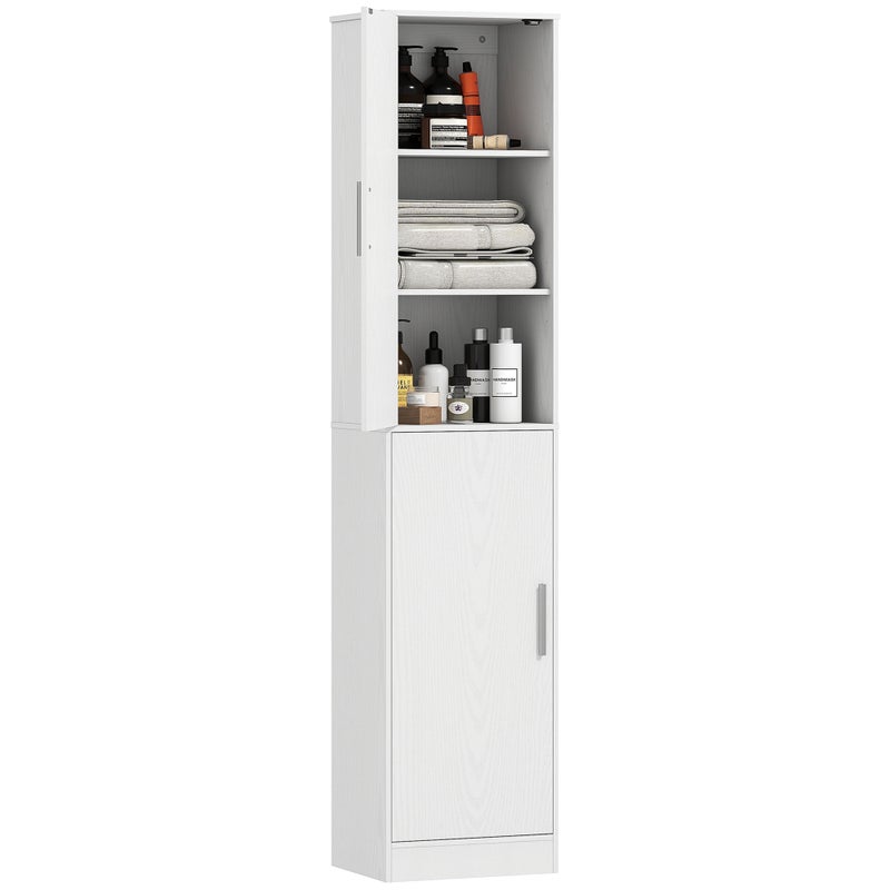 Szafka łazienkowa kolumnowa z 2 drzwiami i 4 regulowanymi półkami, 40 x 35 x 180 cm, biała