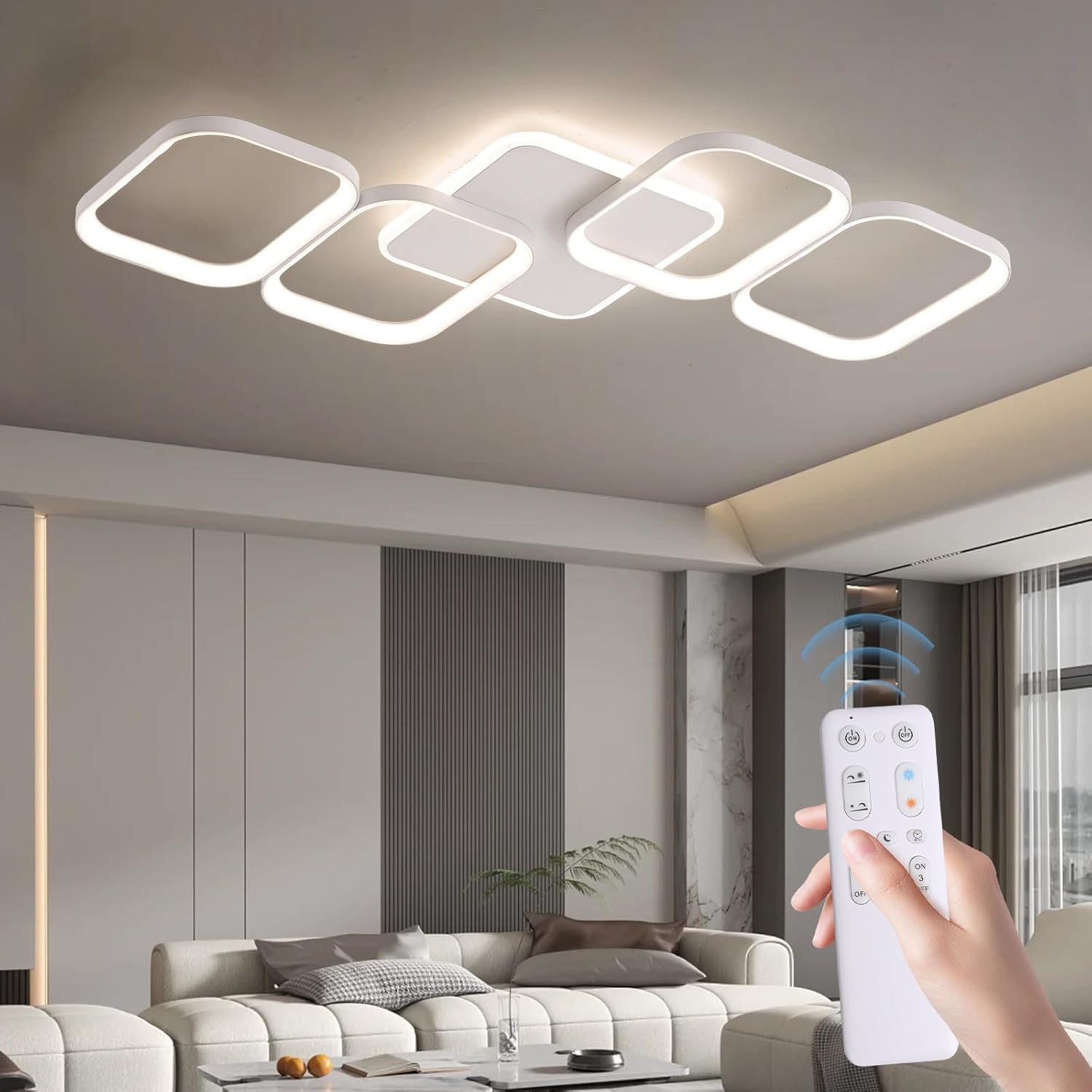 Lampa sufitowa LED 50W do salonu, ściemnialna, 2700K-6500K, 5600LM, do sypialni, jadalni, biała.