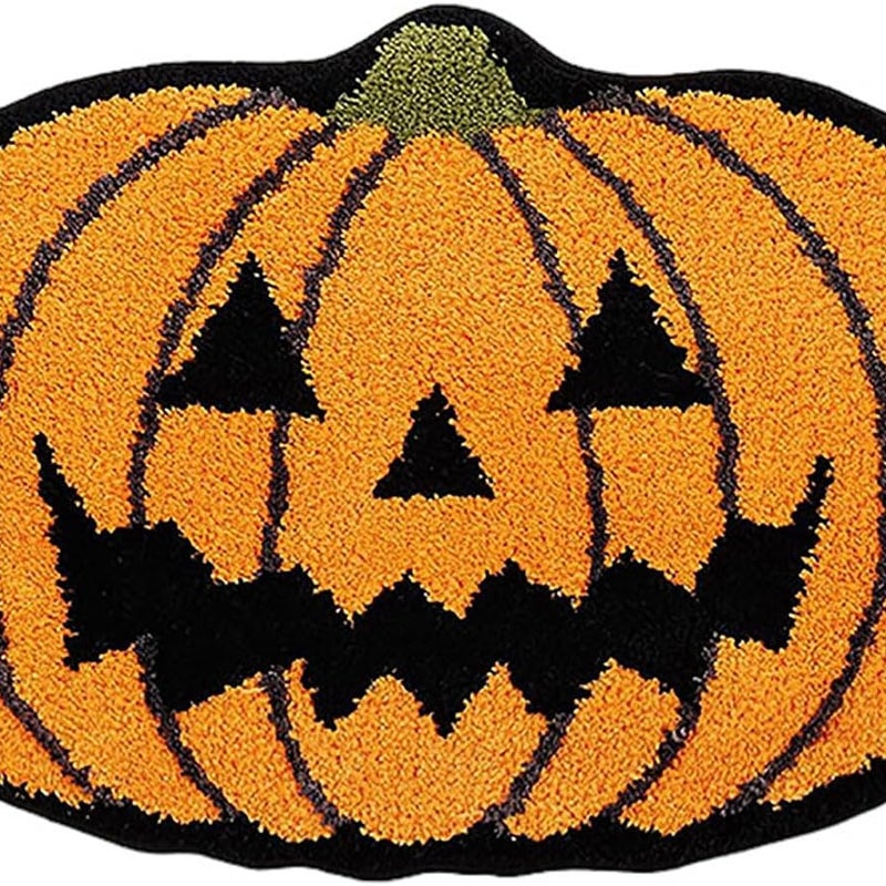 Dywanik łazienkowy na Halloween z pomarańczową dynią i złowrogimi czerwonymi ustami - Antypoślizgowy - Uroczy - Okrągły - Chłonny - Do wanny