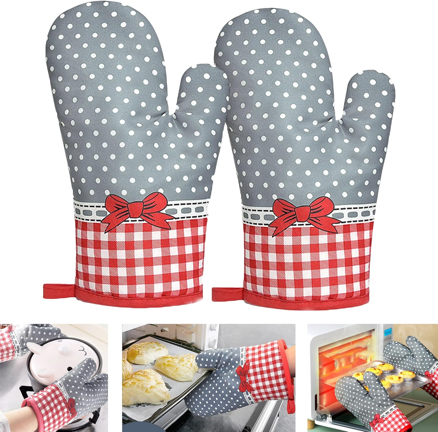 Rękawice kuchenne, rękawice do grilla, odporne na ciepło, podszewka bawełniana, do grilla, piekarni, kuchenki mikrofalowej, barbecue, gotowania, gril
