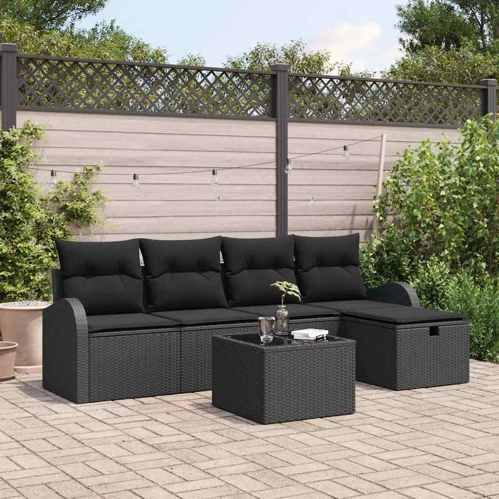 Zestaw Sof z poduszką z przechowywaniem 6 pcs Czarny polirattan vidaXL