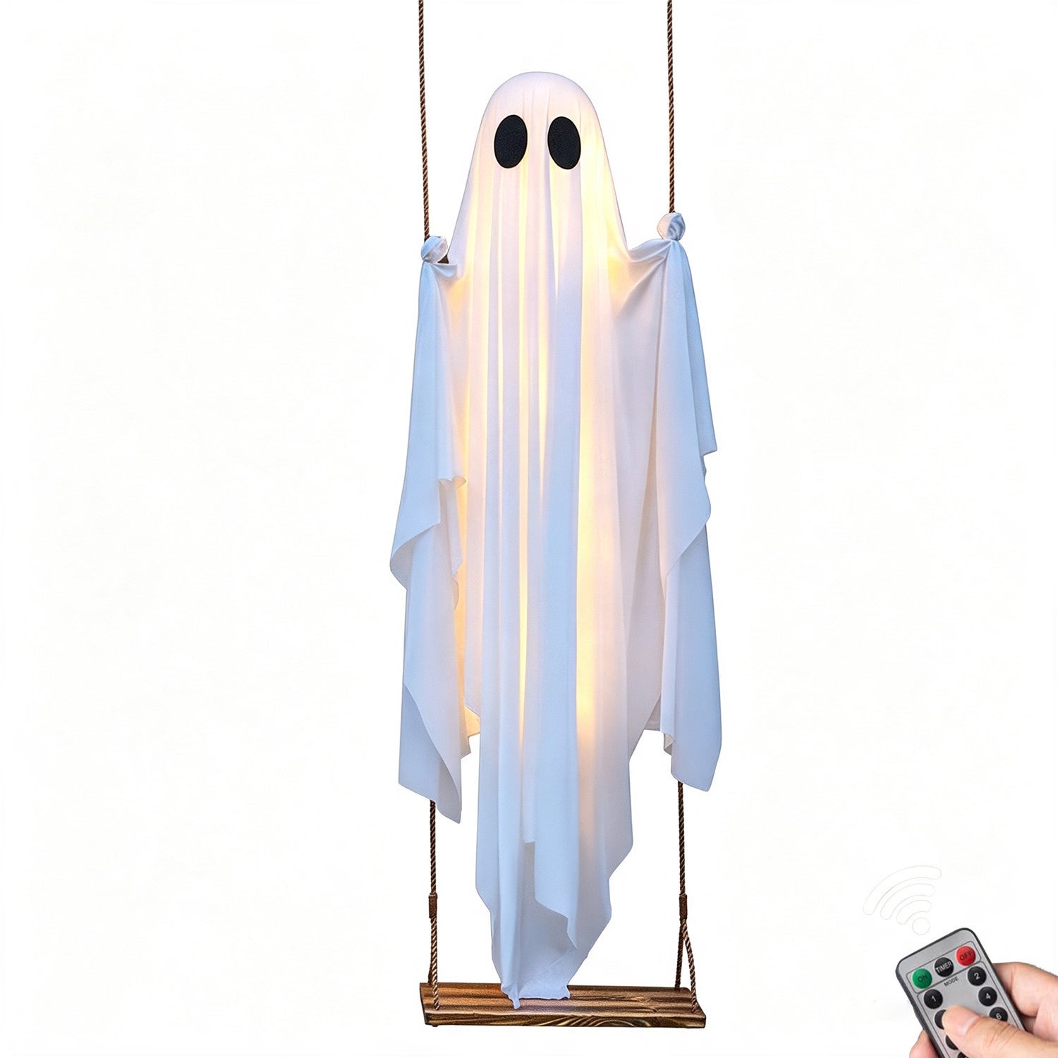 Dekoracje na Halloween, zewnętrzne 4FT, duża wisząca huśtawka z duchem i zdalnie sterowanymi lampkami