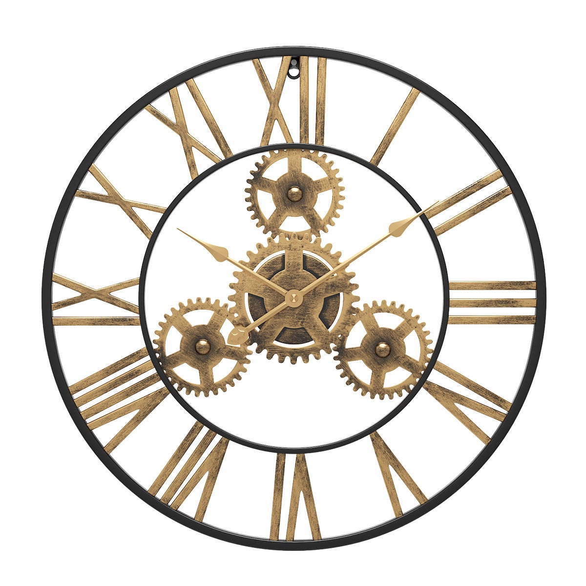 50 cm czarny, industrialny, drewniany zegar ścienny w stylu steampunk z cyframi rzymskimi do salonu, baru, biura