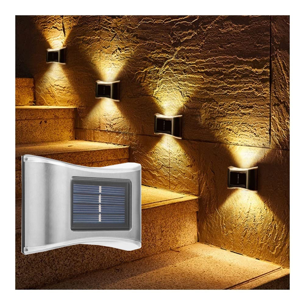 4 sztuki solarnych lamp ściennych do ogrodu, 6 LED, zewnętrzna lampa ścienna na balkon, bezpośrednie światło słoneczne, ciepłe światło