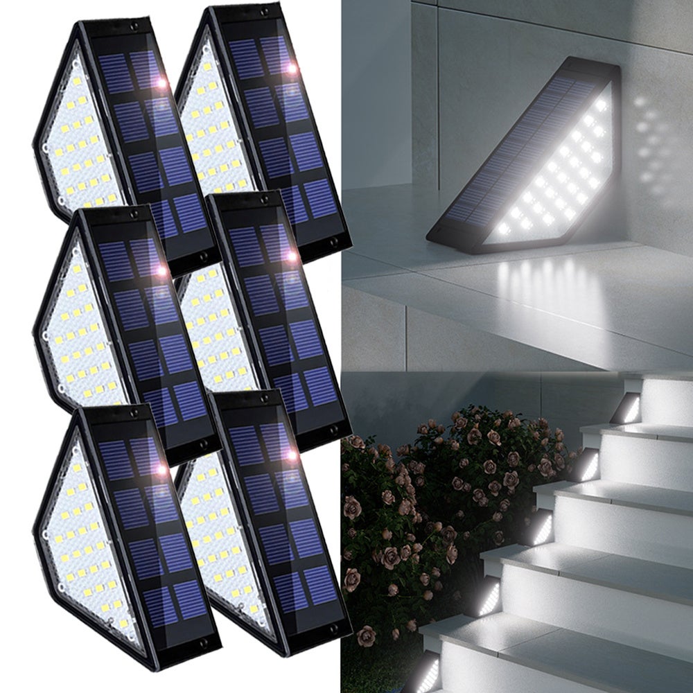 Zewnętrzne lampy solarne na schody, 24 LED, dekoracyjne na schody, patio, ściany, podwórka, ogrody (zestaw 6 szt., ciepła biel)
