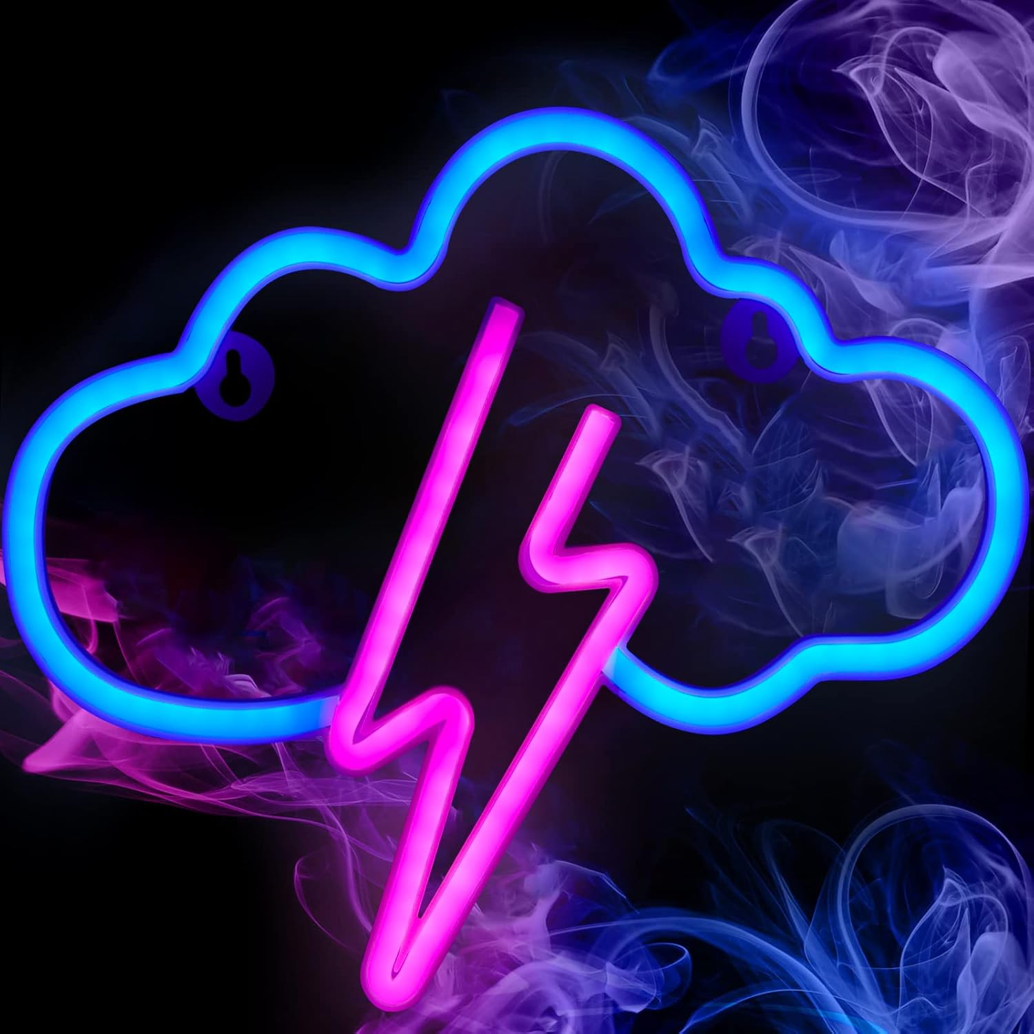 Dekoracyjny znak świetlny LED Neon, neonowy znak świetlny LED Chmura z błyskawicą, lampka nocna ścienna, zasilana baterią lub przez USB